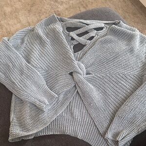 Gray Knit Sweater with Crisscross Back